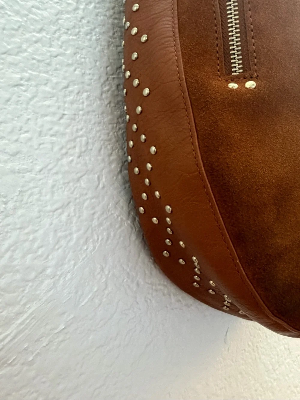 INC International Concepts Cognac Brown Suede Studded Hobo Bag